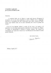 Messaggio di don Carron ai funeralli di Alberto Folli 4 aprile 2017